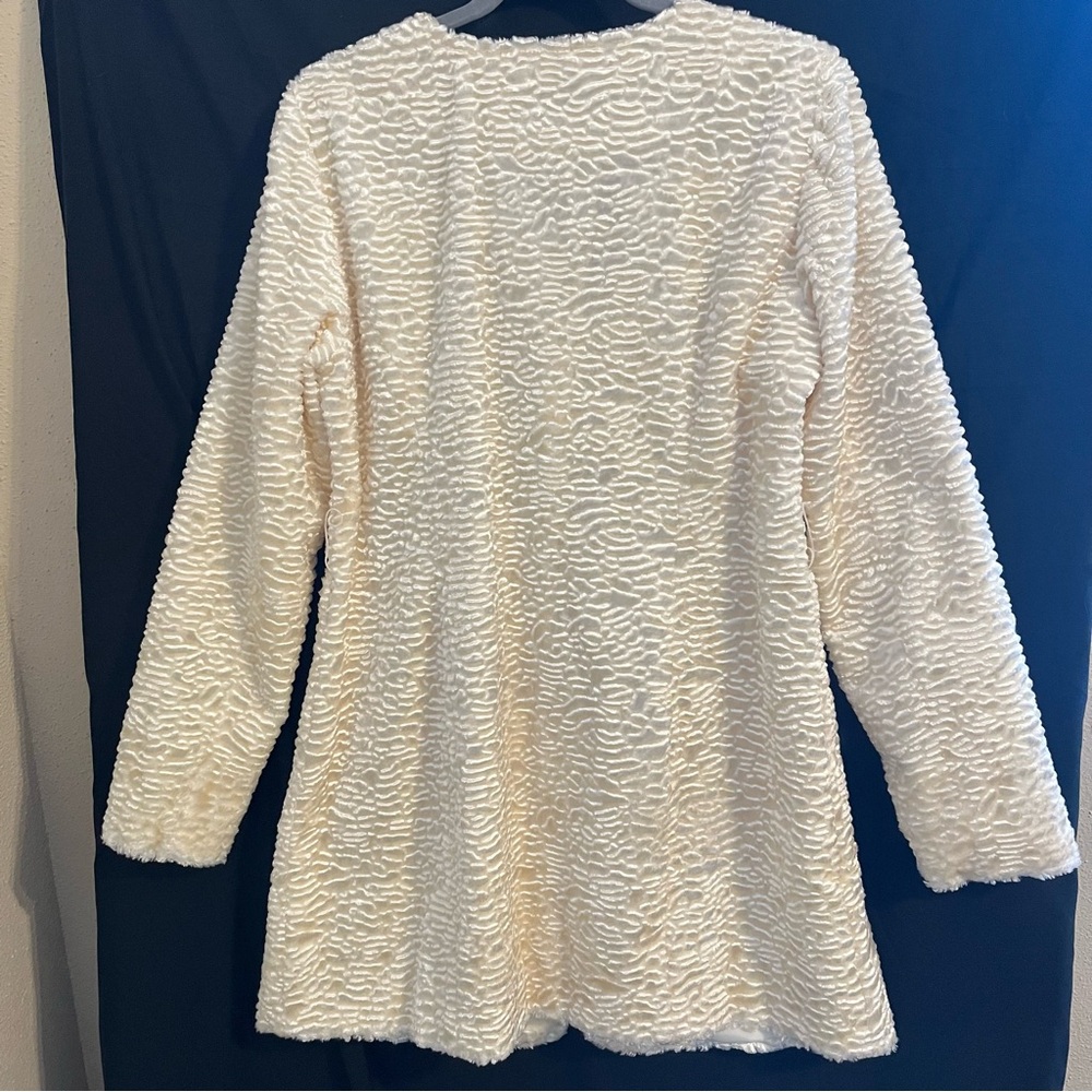 INC International Concepts Champagne Faux Fur Textured Coat w/ Satin Sash - Picture 8 of 13